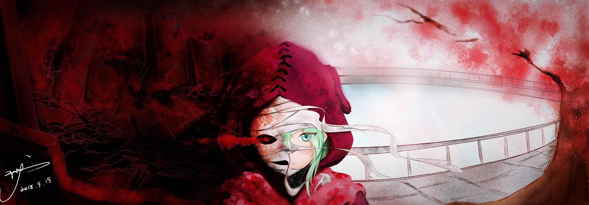Download Red Eyes Bandage Blue Eyes Green Hair Tokyo Ghoul Eto