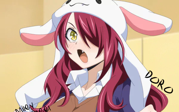 HD anime wallpaper featuring Rindō Kobayashi from Food Wars: Shokugeki no Soma wearing a white bunny hood with pink ears and a surprised expression.