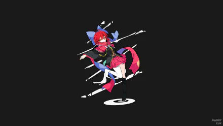 Sekibanki (Touhou) anime character in red and black outfit with a floating head and ribbon-like shards on a black backdrop — 4K Ultra HD PC desktop wallpaper/background.