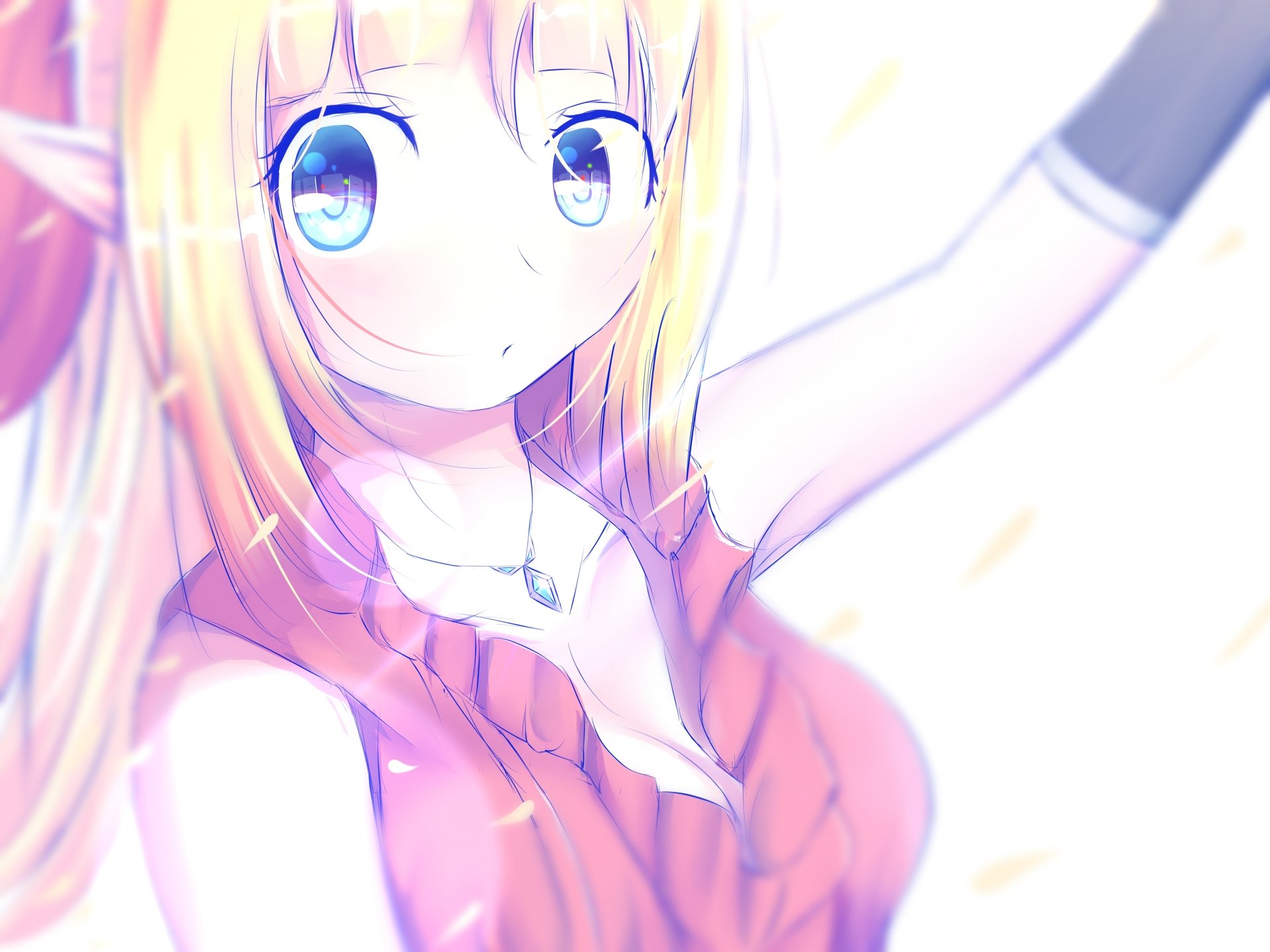 Dragon Nest video game 4K Ultra HD PC wallpaper: close-up of a blonde, blue-eyed anime heroine with pointed ears in a red outfit, arm raised.