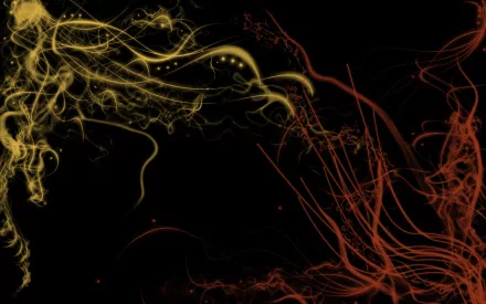 Abstract design featuring flowing golden and red lines against a black background, creating an intricate and dynamic visual atmosphere for use as a HD PC desktop wallpaper.