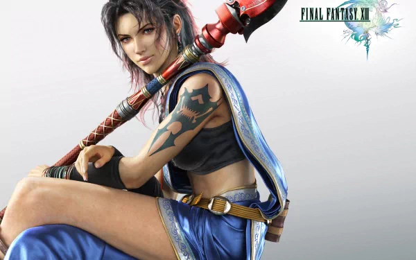 A stunning HD wallpaper from Final Fantasy XIII, featuring a strong character with a weapon, showcasing intricate details and vibrant colors against a subtle background.
