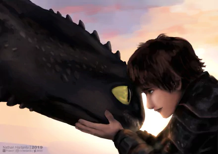 Hiccup and Toothless from How to Train Your Dragon share a tender moment in this 4K Ultra HD movie wallpaper background.