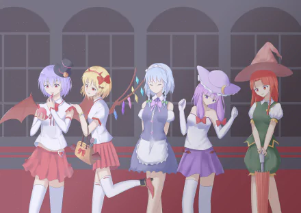 Patchouli Knowledge Sakuya Izayoi Remilia Scarlet Flandre Scarlet Anime Touhou HD Desktop Wallpaper | Background Image