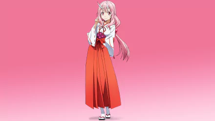 4K Ultra HD anime desktop wallpaper featuring Shuna from That Time I Got Reincarnated as a Slime, standing against a solid pink background.