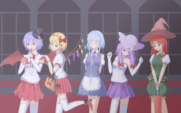 Patchouli Knowledge Sakuya Izayoi Remilia Scarlet Flandre Scarlet Anime Touhou HD Desktop Wallpaper | Background Image