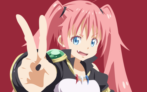 Anime That Time I Got Reincarnated as a Slime Milim Nava Blue Eyes Pink Hair Twintails Minimalist HD Wallpaper | Background Image