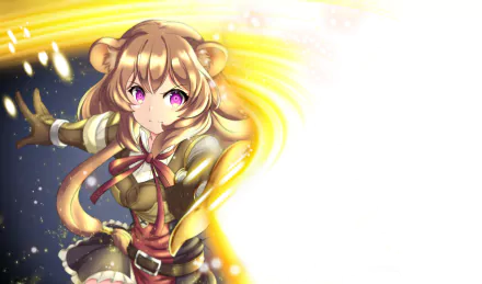 Raphtalia from The Rising of the Shield Hero is featured in this vibrant HD anime desktop wallpaper, showcasing her dynamic pose and colorful background.