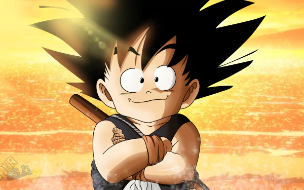 4K Ultra HD PC desktop wallpaper of Goku from Dragon Ball, depicted in vibrant anime style with a glowing orange background.