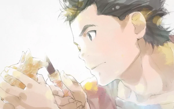 Moguzo from Grimgar of Fantasy and Ash — anime watercolor close-up of him cradling a small creature in soft light; 2K Quad HD PC desktop wallpaper/background