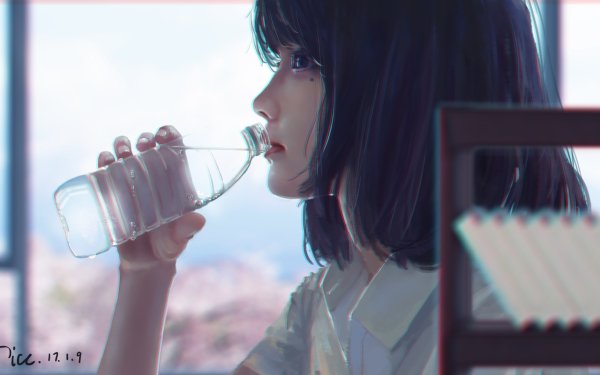 Anime Girl Drink Drinking Water Bottle HD Wallpaper | Background Image