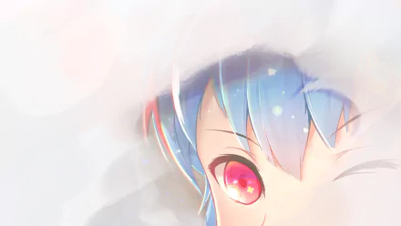 HD anime original art featuring a close-up of a character with blue hair and a vibrant pink eye, designed as a PC desktop wallpaper background.