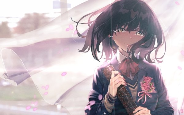 Anime Original Schoolgirl Tears HD Wallpaper | Background Image