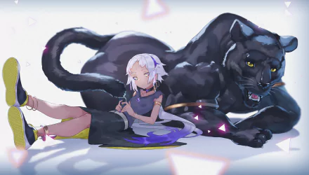yellow eyes white hair long hair panther Anime Original HD Desktop Wallpaper | Background Image