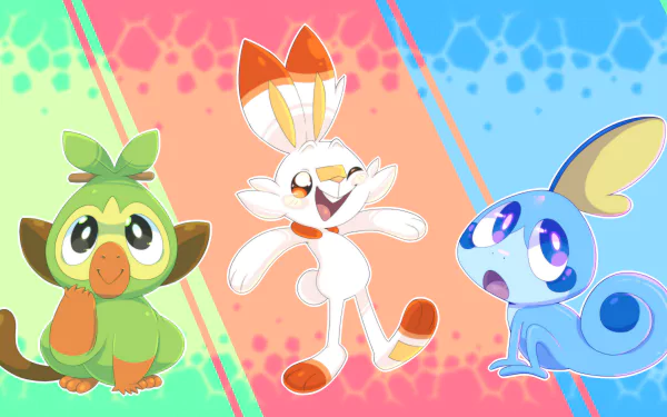 Sobble (Pokémon) Scorbunny (Pokémon) Grookey (Pokémon) video game Pokémon: Sword and Shield HD Desktop Wallpaper | Background Image
