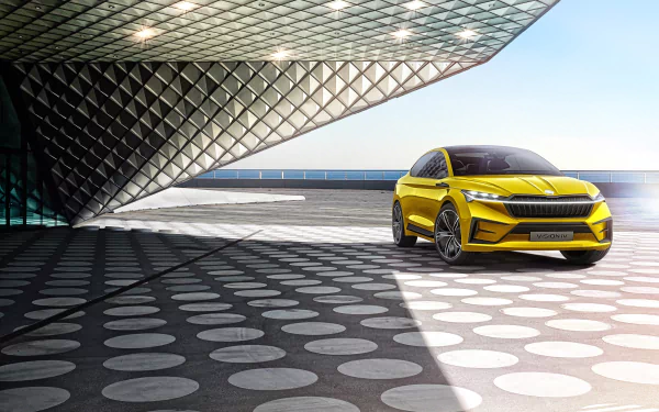 electric car SUV yellow car car Skoda vehicle Skoda Vision iV HD Desktop Wallpaper | Background Image