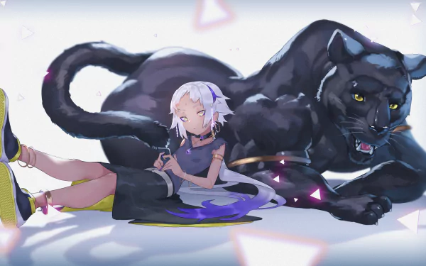 yellow eyes white hair long hair panther Anime Original HD Desktop Wallpaper | Background Image