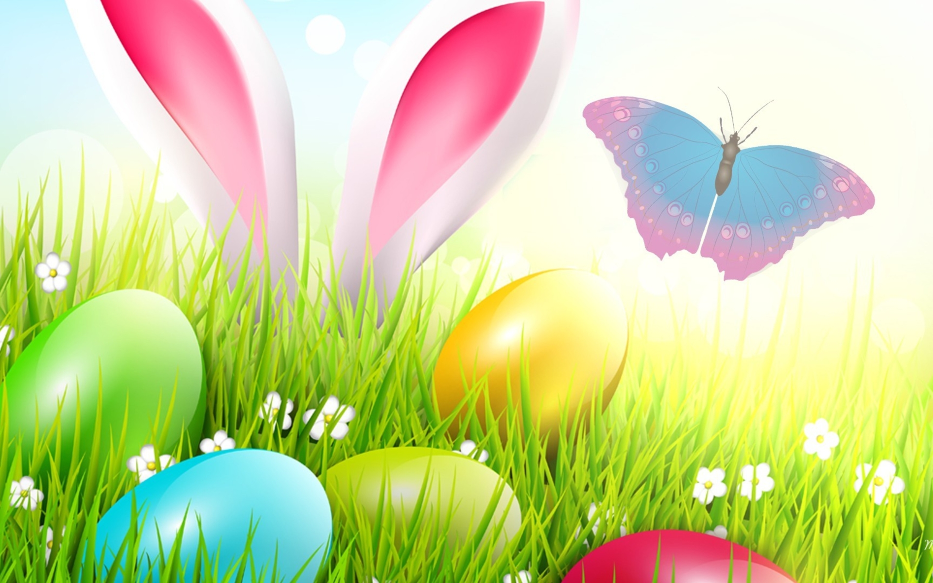 Download Butterfly Grass Easter Egg Holiday Easter HD Wallpaper