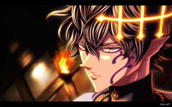 HD PC desktop wallpaper featuring Yuno from the anime Black Clover, showcasing his intense gaze and magical aura in a dark, fiery background.