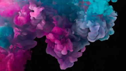 Abstract smoke plumes in vivid magenta and teal swirl over black — 4K Ultra HD PC desktop wallpaper and background.