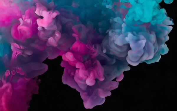 Abstract smoke plumes in vivid magenta and teal swirl over black — 4K Ultra HD PC desktop wallpaper and background.