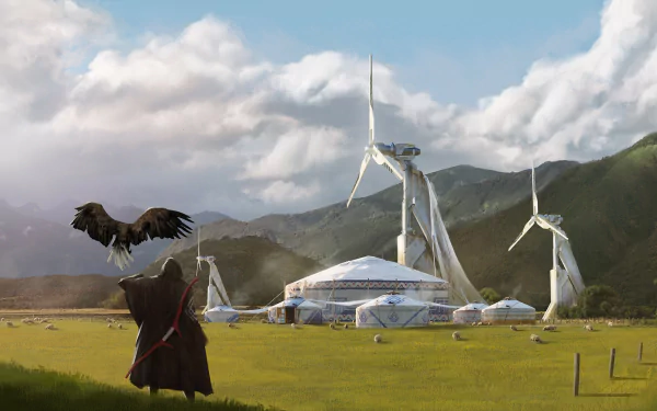 wind turbine fantasy landscape fantasy landscape HD Desktop Wallpaper | Background Image